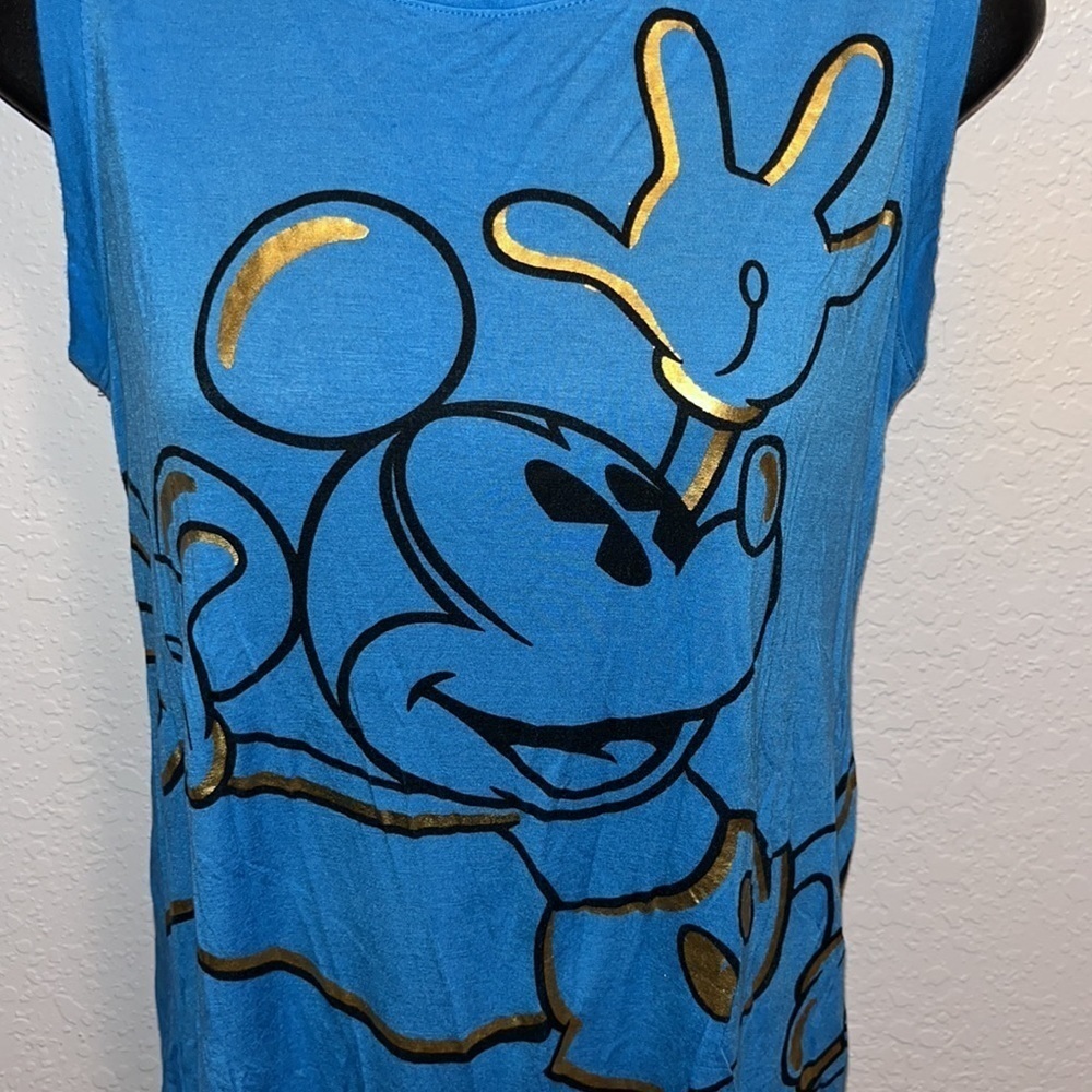 Disney Parks bright blue Mickey sleeveless open back t-shirt size S - Picture 2 of 7